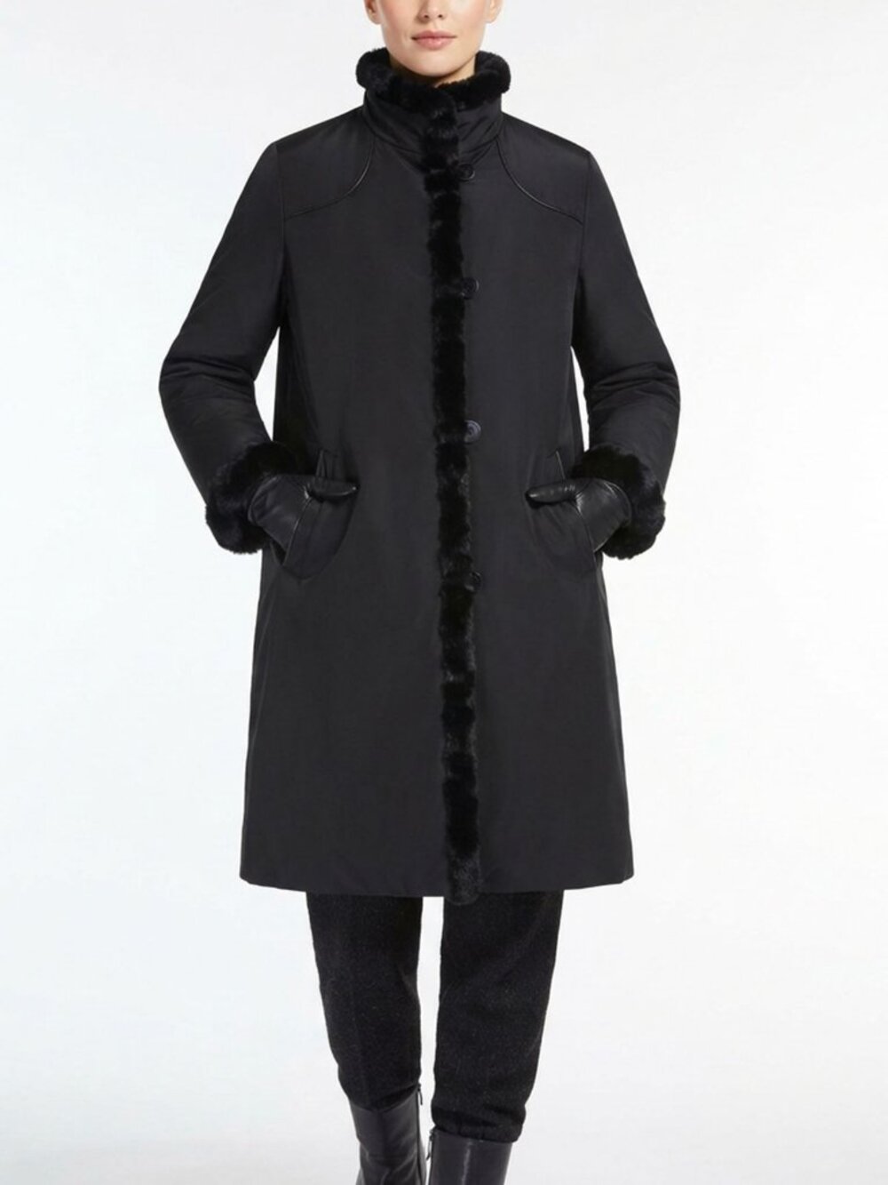 Vintage Novelti Melanie Lyne Black Faux Fur Winter Coat Parka Medium Oversized